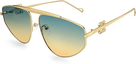 Oversized Aviator Sunglasses for Women Men Trendy Fashion Big Shades Tinted Lens Gold Metal Sun Glasses UV400
