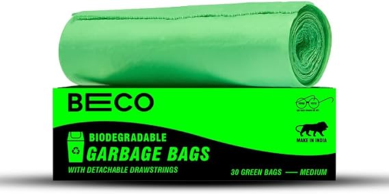 Beco Eco-Friendly Garbage Bags for Dustbin | 30 Pcs | Medium 19 X 21 Inches | Pack of 1 |Dustbin Bag/Trash Bag with Detachable Drawstrings 1 Count (Pack of 1) Green