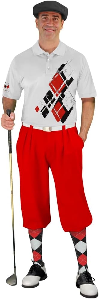 Argyle Utopia Outfit - Mens JJJJ: Black Red and White Complete Golf Outfit - Waist Size 40 - Shirt Size Medium