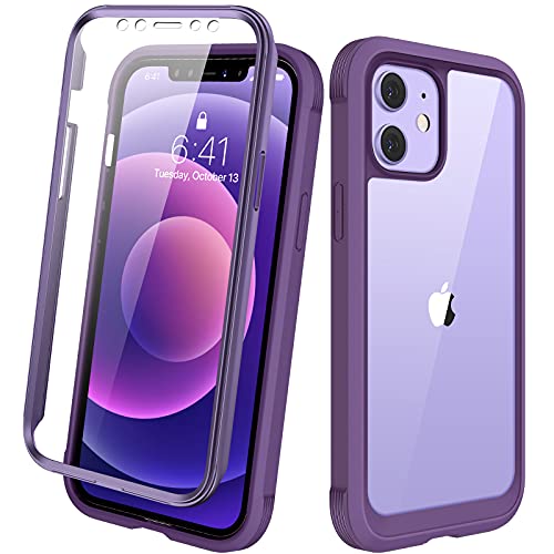 Diaclara Designed for iPhone 1212 Pro Case, Full Body Rugged with Built-in Touch Sensitive Anti-Scratch Screen Protector, Soft TPU Bumper for iPhone 1212 Pro 6.1 Purple and Clear