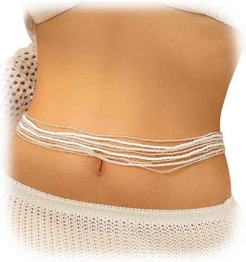 8Pcs Colorful Beads Waist Chain Sets Summer Beach Multi-layered Beaded Belly Chain Sexy Bikini Elastic Adjustable Waist Body Chain Beads Body Accessories Jewelry for Women