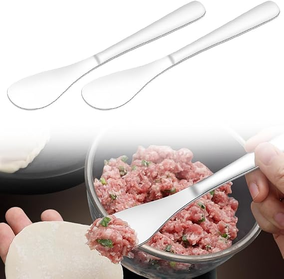 2 Pack Dumpling Filling Spoons - Stainless Steel Wonton Stuffing Filling Spoon - Spatulas Filling Mixing Picking Tool for Homemade Asian Dumplings (Silver of 2)
