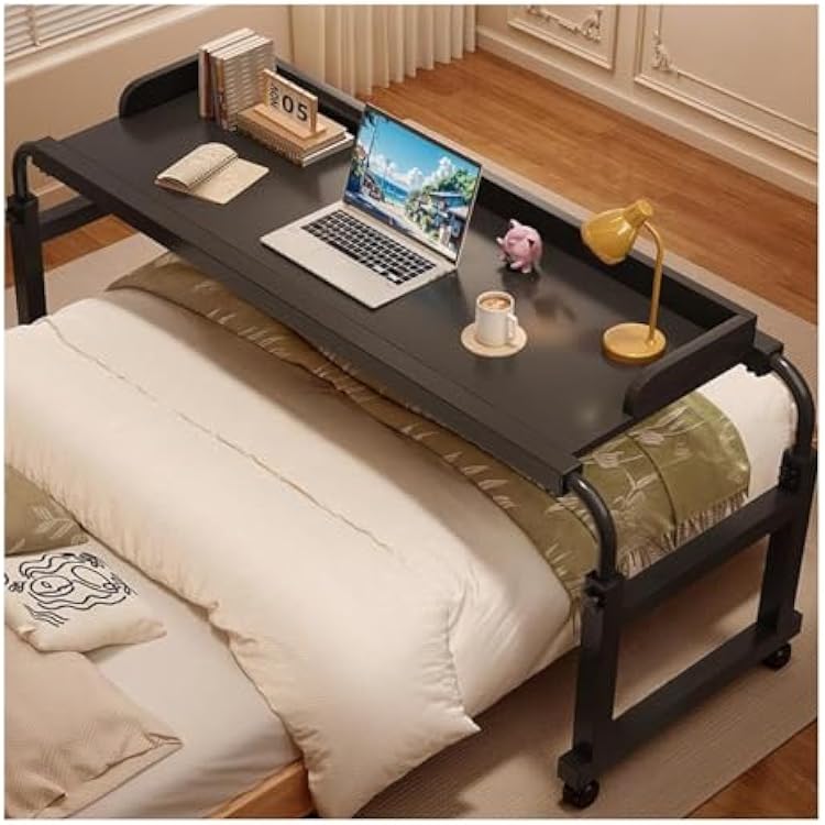 Laptop Desk Laptop Cart with Wheels Over Bed Desk,Electric Bedside Table,Adjustable Overbed Table with Wheels King Queen Bed,Black