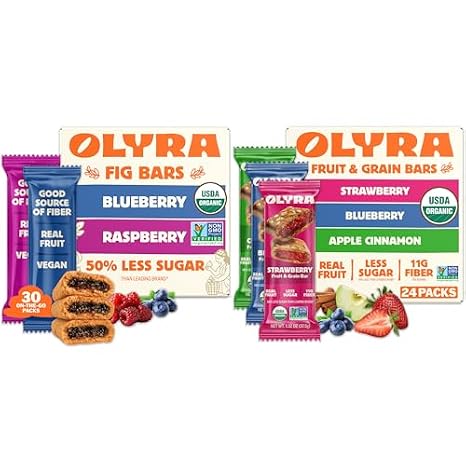 Olyra Fruit & Fig Bar Variety Bundle - 24 Fruit Bars and 30 Fig Bars - Great for Office, Home, Parties, or Gatherings - Organic, Non-GMO, Low-sugar