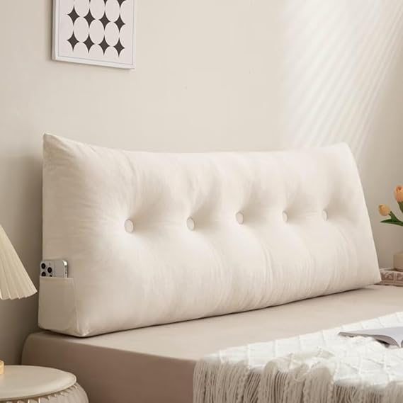 Headboard Wedge Pillows Twin XL Beige Large Dorm Bed Bolster Cushion for Headboard Plush Daybed Pillow for Rest Bolster Bunk Bed,39 * 4.7 * 15.7in