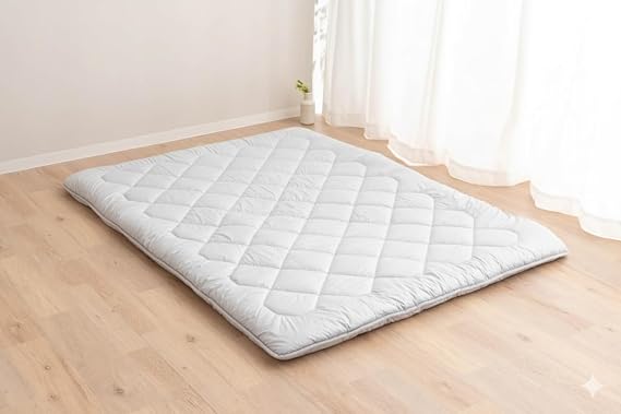 EMOOR Japanese Futon Mattress Anti-Bagging 140 x 200 cm Made in Japan Cotton Chip Foam Grey Heavy Flattening Shikibuton Foldable Sleeping Bed Tatami
