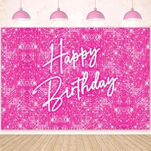 Sensfun Shiny Pink Happy Birthday Backdrop for Lady Girls Women Princess Party Decorations Neon Pink Birthday Banner Glitter Sequins Bday Photography Background Photo Booth Props 5x3ft