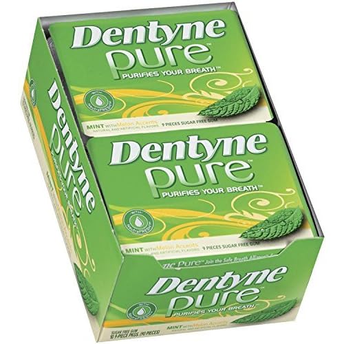 Dentyne Pure Mint with Melon Gum, No Sugar, 9 Count Pack of 20
