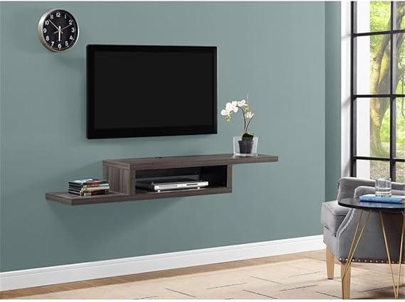 Asymmetrical Wall Mounted Wood TV Console Entertainment Center 60-inch Gray
