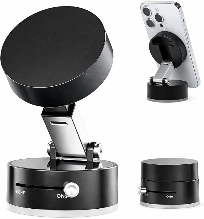 Busstier Vakumlu Kilitli Araç İçi Telefon Tutucu Güçlü Neodimyum Mıknatıslı 360 Derece Çok Açılı Ayarlanabilir Katlanabilir Tasarım Torpido Cam Konsol Masaüstü Tekrar Takılabilir Vakum