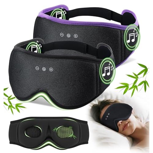 LC-dolida 2 Pack Bluetooth Sleep Mask, Bamboo Cotton 3D Blackout Contoured Bluetooth Sleep Headphones, Sleeping Eye Mask with 5.4 Bluetooth Headphones, Eye Sleep Mask for Side Sleepers, Black