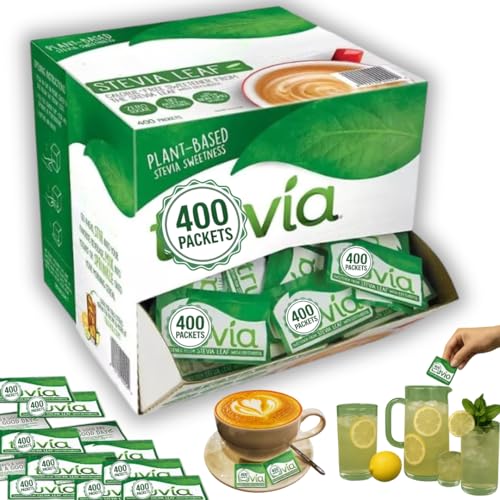 Truvias Natural Stevia Sweetener Packets 400 Count Zero Calorie Sugar Substitute, Plant-Based Sweetener, Keto Friendly, Original Flavor, Ideal for Coffee, Tea & Baking