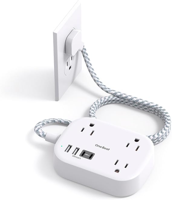Cruise Essentials 2026,One Beat Travel Power Strip with USB C,Flat Plug 6ft | Extension Cord with 3 Outlets 4 USB Ports(2 USB C), Desk Wall Outlet Extender,Non Surge Protector for Cruise,Dorm Room,ETL