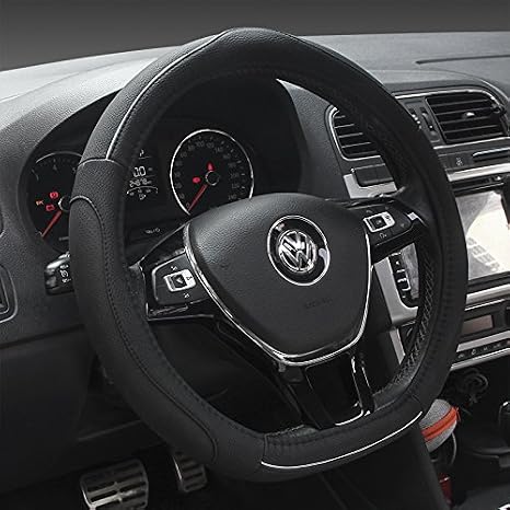 D Type Steering Wheel Cover - Flat Bottom Car Steering Wheel Protector for Men Women D Cut Shaped Diameter 38cm(15") PU Leather Black
