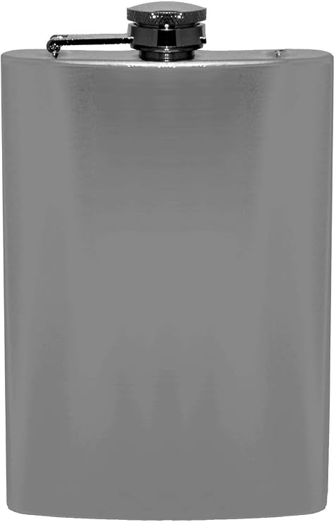 Hip Flask Holding 8 oz - Pocket Size, Stainless Steel, Leak Proof, Screw-On Cap, Burnished Satin Grey Wrapped Vinyl Finish Perfect for Engraving