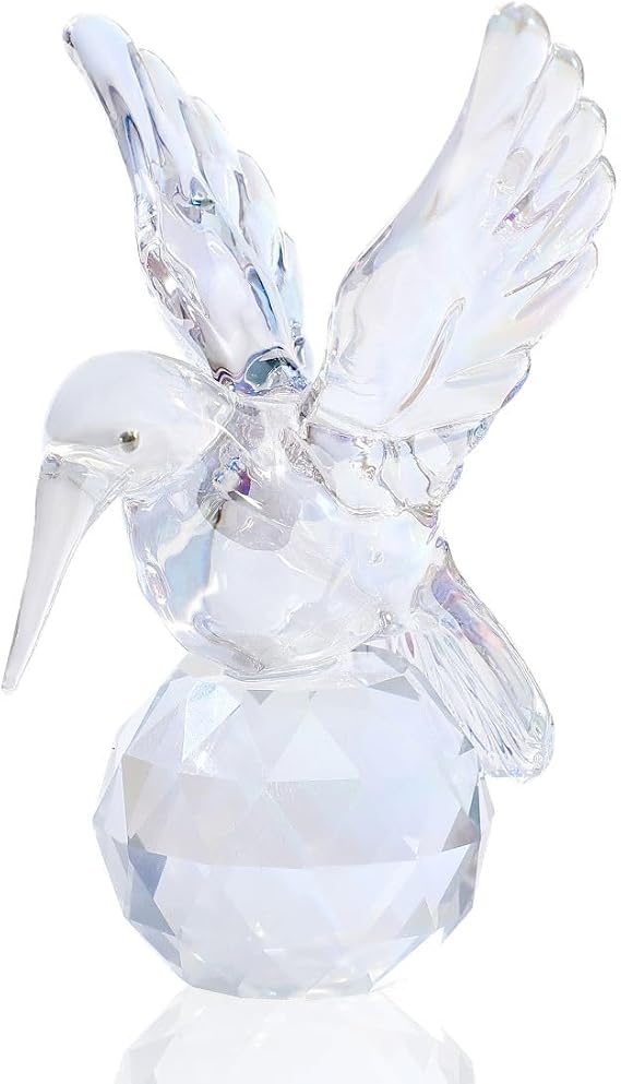 Crystal Glass Hummingbird Figurine Clear Tiny Bird Statue Hand Blown Glass Animal Sculpture Collectible Paperweight Gift for Women