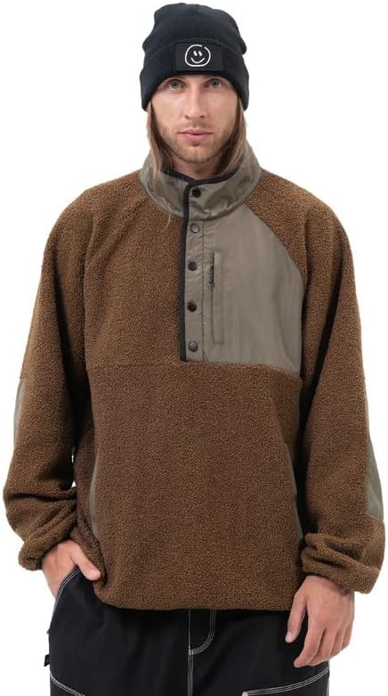 Snowshred Men's Fleece Sherpa Snow Jackets Button Down Ski Coat Fuzzy Snowboard Outerwear Casual Winter Streetwear