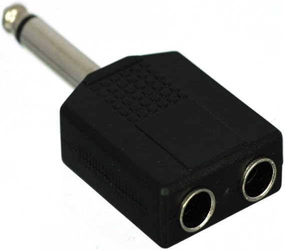 CESS 6.35mm 1/4 Inch TS Male to Dual TS Female Splitter Adapter, 2 Pack