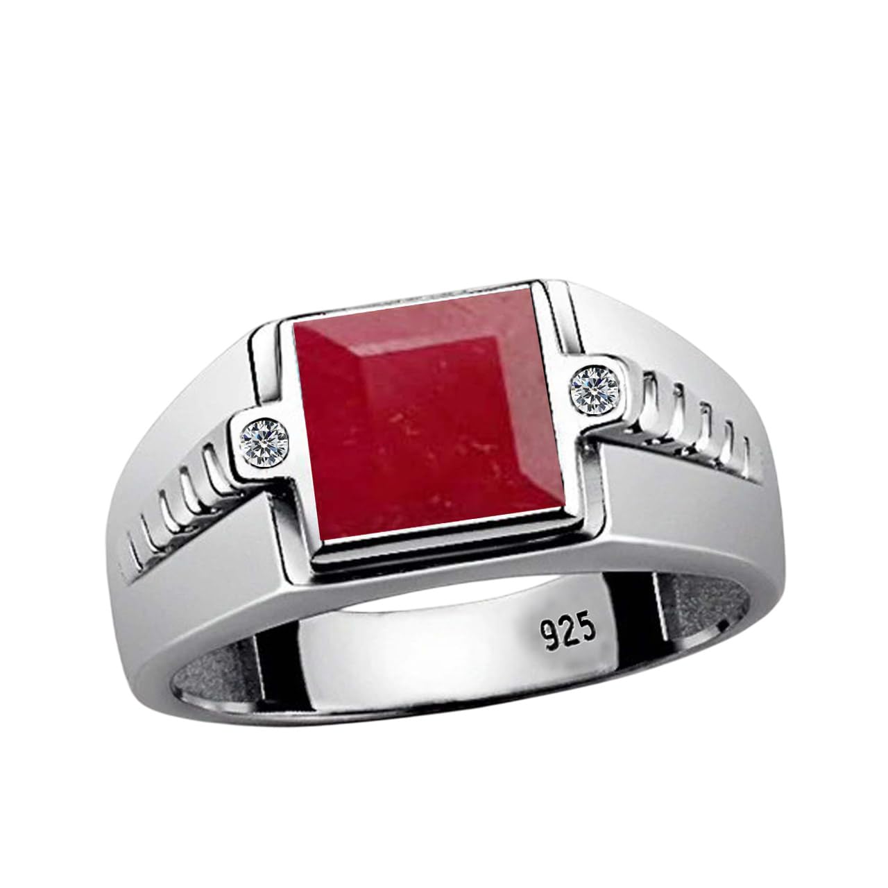 Men's Ruby Gemstone Ring 925 Sterling Silver Ring For Men's Wedding Gift For Him Statement Signet Band Ring Square Cut Ruby Ring (Yellow Gold) Size (R) 9