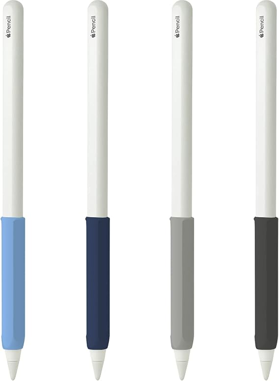 4 PCS Ergonomic Grip Holder Compatible with Apple Pencil 2nd Generation, Premium Silicone Case Cover Sleeve Accessories Compatible with iPad Pencil 2 Gen (Blue,Navy Blue,Gray,Black)