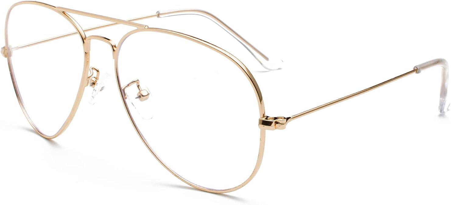 EYLRIM Blue Light Aviator Glasses for Women Men Metal Pilot Frame Clear Lens Computer Eyeglasses
