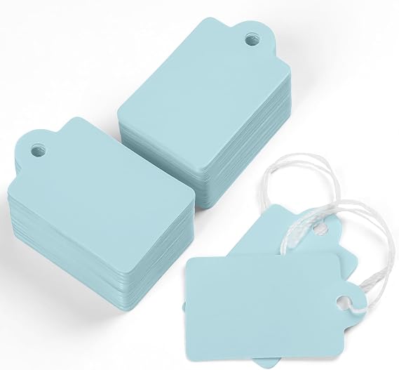 Uniclife 200 Pcs Price Tags with String Attached 1 Inch Writable Blue Hang Tags String Tag for Pricing Clothing Jewelry Price Display Labels Blank Merchandise Marking Paper Tag, 1 3/8" x 7/8"