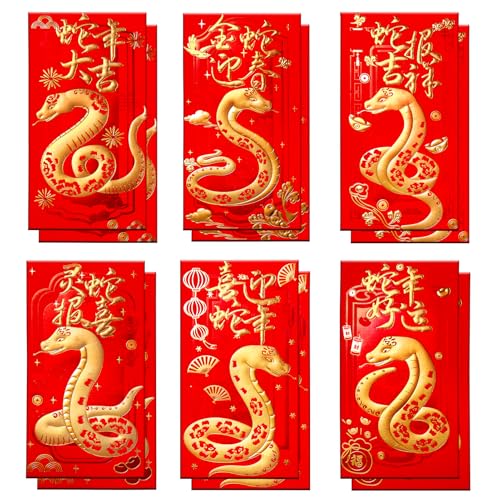 AIERSA Red Envelope Snake 2025, 24Pcs Chinese New Year Red Envelopes Hong Bao for lunar New Year, Red Packets Lucky Money Envelopes for Cash, Hongbao Lai See Chinese New Year Gifts