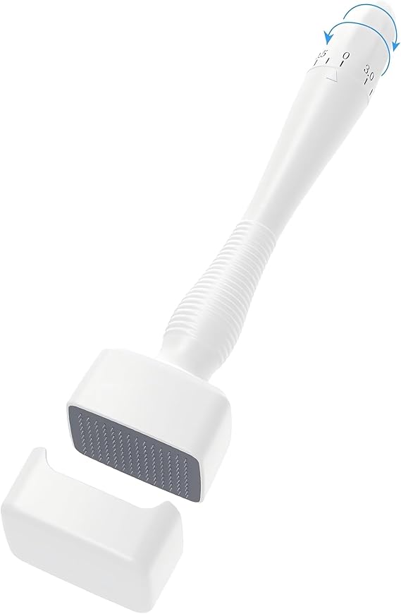 Adjustable Microneedling Derma Stamp - 140 Titanium Pins. Professional Microneedling Stamp for Face, Body, Hair & Beard Growth. 0-3mm Adjustable, Best Derma Roller Alternative for Skin Care