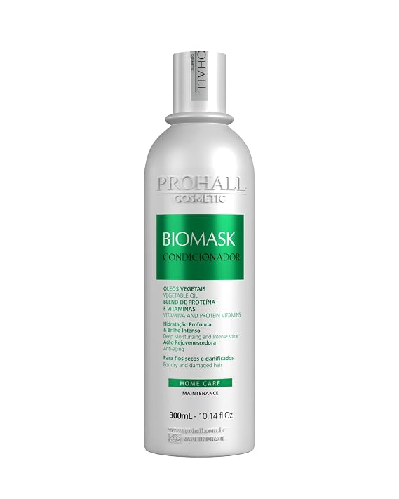 Prohall Cosmetic Biomask Conditioner for dry and damaged hair. Recovers the malleability of the wires and ensures more softness of hair. (10.1 fl.oz)