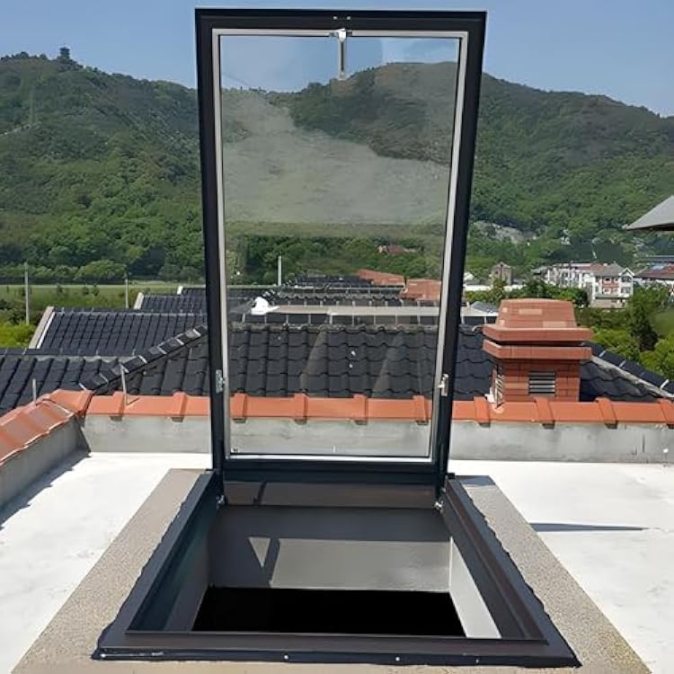 Skylights & Roof Windows, Sloped Flat Roof Skylight Cover Attic Sun Room Underground Lighting Well Window, Aluminum Alloy Frame And Double-layer Insulating Glass, for AtticSun RoomGray,LxW 50x50cm1