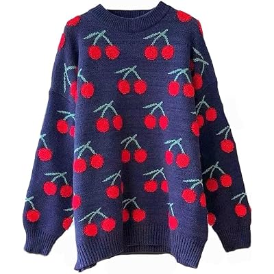 yolrdiw Girls Cute Cherry Embroidery Sweater Crewneck Long Sleeves Valentines Day Knit Pullover