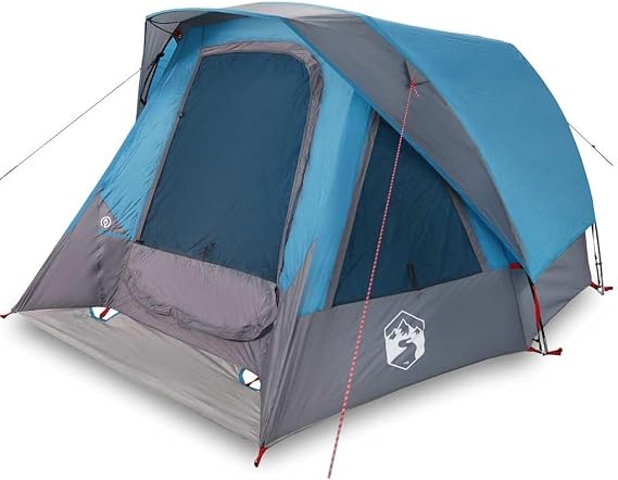 Green Waterproof Camping Tent 4-Person Cabin with Detachable Rainfly, Mesh Walls for Ventilation, and E-Port Access, Lightweight Portable Family Tent
