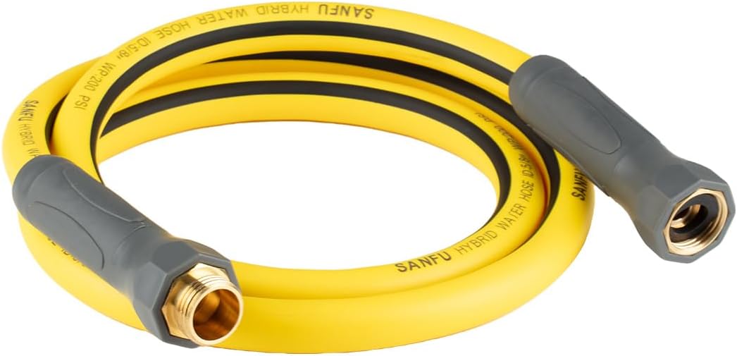 Upgraded Hybrid Lead-In Garden Hose 58-Inch X 6 FT, Burst 800PSI, Water Hose, Flexible, With Grip Handle, 34 GHT Solid Brass Fittings, Yellow  Black