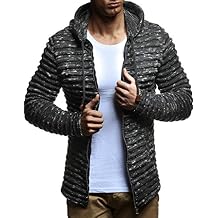 Leif Nelson LN20724 Men's Knit Jacket with Hood Knitt Zip Up Cardigan Hoodie