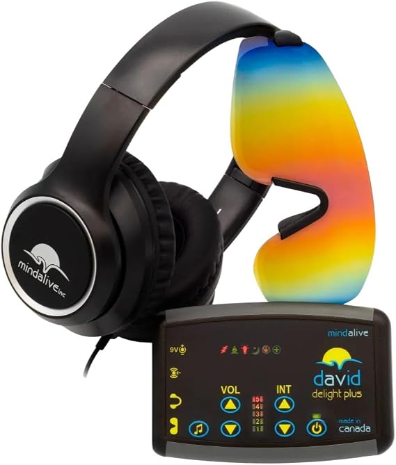 David Delight Plus with White Light LED Glasses - Best Light and Sound Mind Machine for Brain Training, Meditation, Relaxation, Sleep, Mood, Mental Clarity