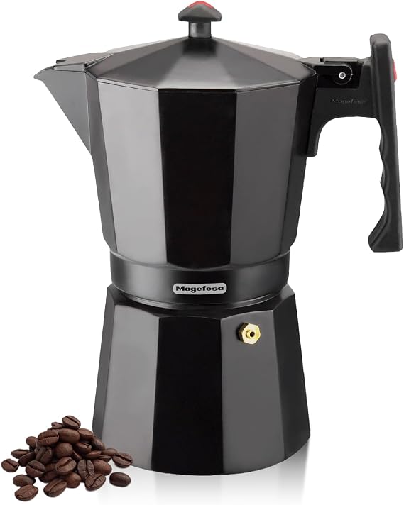 Magefesa Colombia Noir Stovetop Espresso Moka Pot, 3-Cup/5 oz, Italian Coffee Maker for Cuban Coffee, Extra-Thick Aluminum, Heat-Resistant Handle, Safe & Easy-to-Use, Greca Coffee Maker