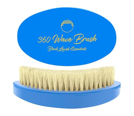360 Wave Brush, Soft, Build Deeper Waves & Hard Boar Bristle, Curved Design, Black Lavish Essentials Signature (Soft Brush, Sky Blue)