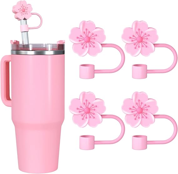 straw cover cap for stanley cup, Straw Cover Caps, Silicone Straw Toppers Compatible for Stanley Cup 30&40 Oz Tumbler, 10mm 0.4in Reusable Drinking Straw Tip Lids 4pcs Begonia
