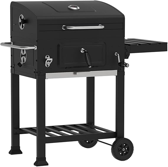 Charcoal BBQ Grills, Outdoor Barbecue Grill with Adjustable Charcoal Tray & Foldable Side Table for Outdoor Patio, Garden and Backyard Grilling