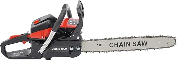58cc 18in Gasoline Chainsaw, 2.2KW, Black/Red, 11000RPM, with Auto-Oiler and Safety Features for Tree Trimming and Yard Work