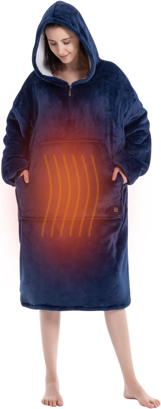 Heated Wearable Blanket Lazy Hoodie with Large Heating Area on Back Electric Heating Blanket Long Version