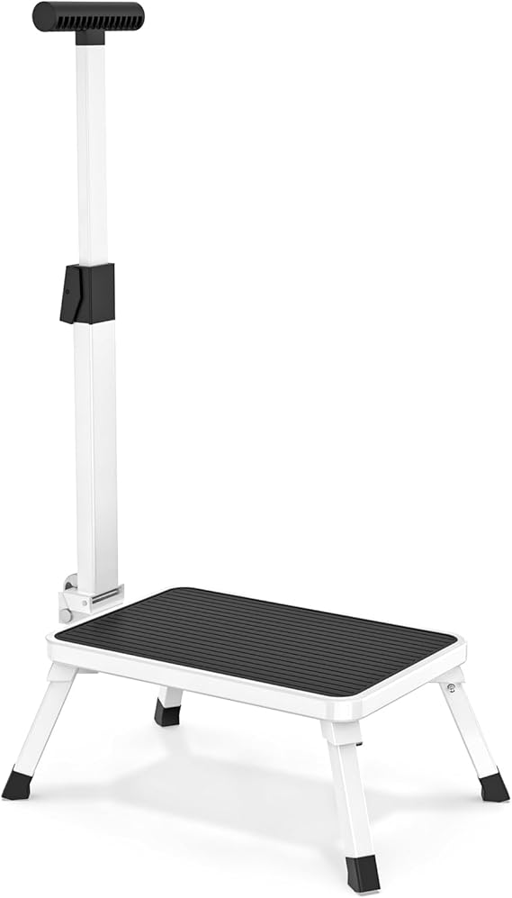 Step Stool with Grab Handle, Step Ladder, Folding Step, Single Step Ladder with Non-Slip Tread for Adults, Elderly and Children in Kitchen, Bathroom and Home, Maximum Load 150 kg