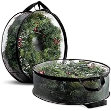 ZOBER 2 Pack Christmas Wreath Storage Container 24 Inch - Wreath Bag for Artificial Wreaths Box - Dual Zippered Wreaths Storage Bag with Durable Stitch Reinforced Handles - Black