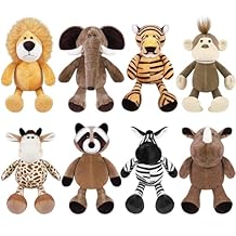 Elcoho 8 Pieces Safari Stuffed Animals Plush Jungle Animal Toys 9.8 Inch Zoo Stuffed Animals Set Cute Plush Toys for Animal Themed Parties Teacher Student Award