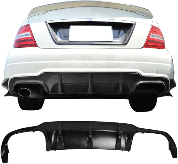 Rear Bumper Diffuser Compatible With 2012-2015 Benz C Class C204 W204, Unpainted Raw Material Black ABS Splitter Valance Underbody Bumper Fascia Add On by IKON MOTORSPORTS