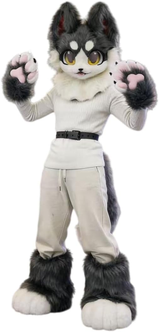 Handmade Realistic Dog Fursuit - Head, Paws, Feet, Tail - Furry Costume for Cosplay & Halloween Party mask