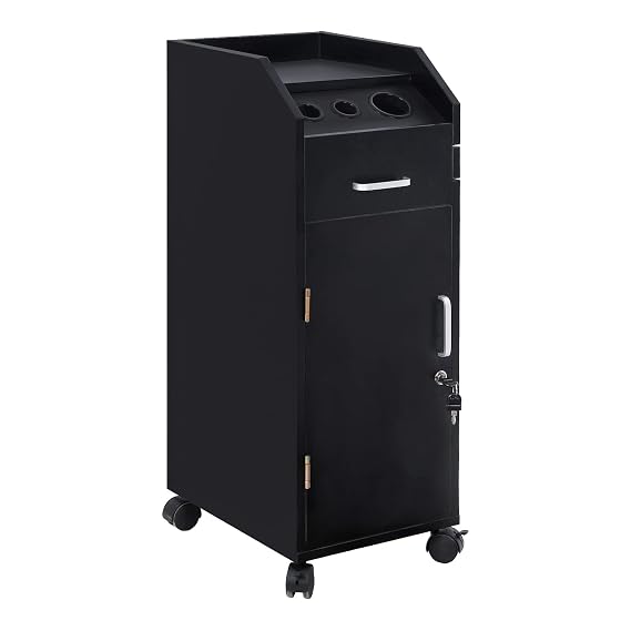 Beauty Salon Trolley Storage Cart with Wheels, Hair Salon Rolling Storage Cart Locking Salon Station Storage Cabinet with 4 Drawers & 3 Tool Insert Holes for Barbershop Beauty Spa (Black)
