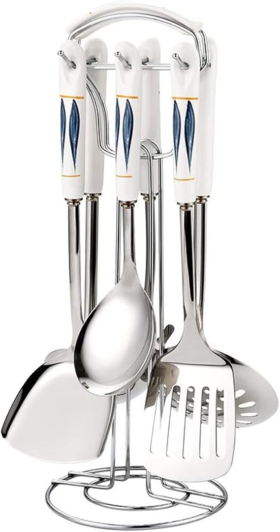 7 PCS Kitchen Utensils Set - Kitchen Utensil Set, Stainless Steel Cooking Utensils Set with Rotating Storage Stand, Kitchen Tools Set