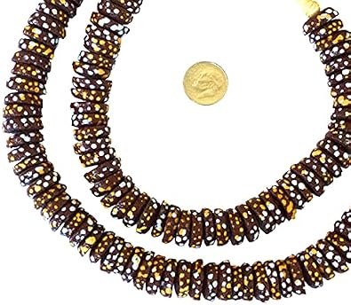 15x4mm Made in Ghana recycled glass cocoa brown multi disk African Trade Beads-Ghana