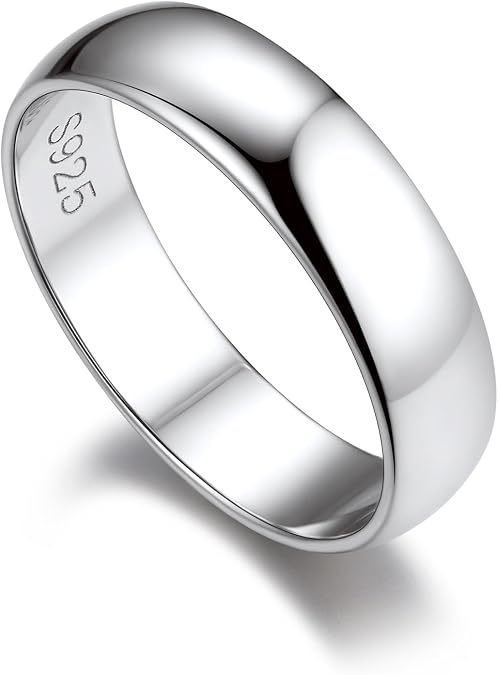 Bandmax Sterling Silver Rings for Men Women 5MM Wide Chunky Band Ring Classic Minimalist 925 Silver Rings Pinky Ring Cocktail Ring Wedding Ring